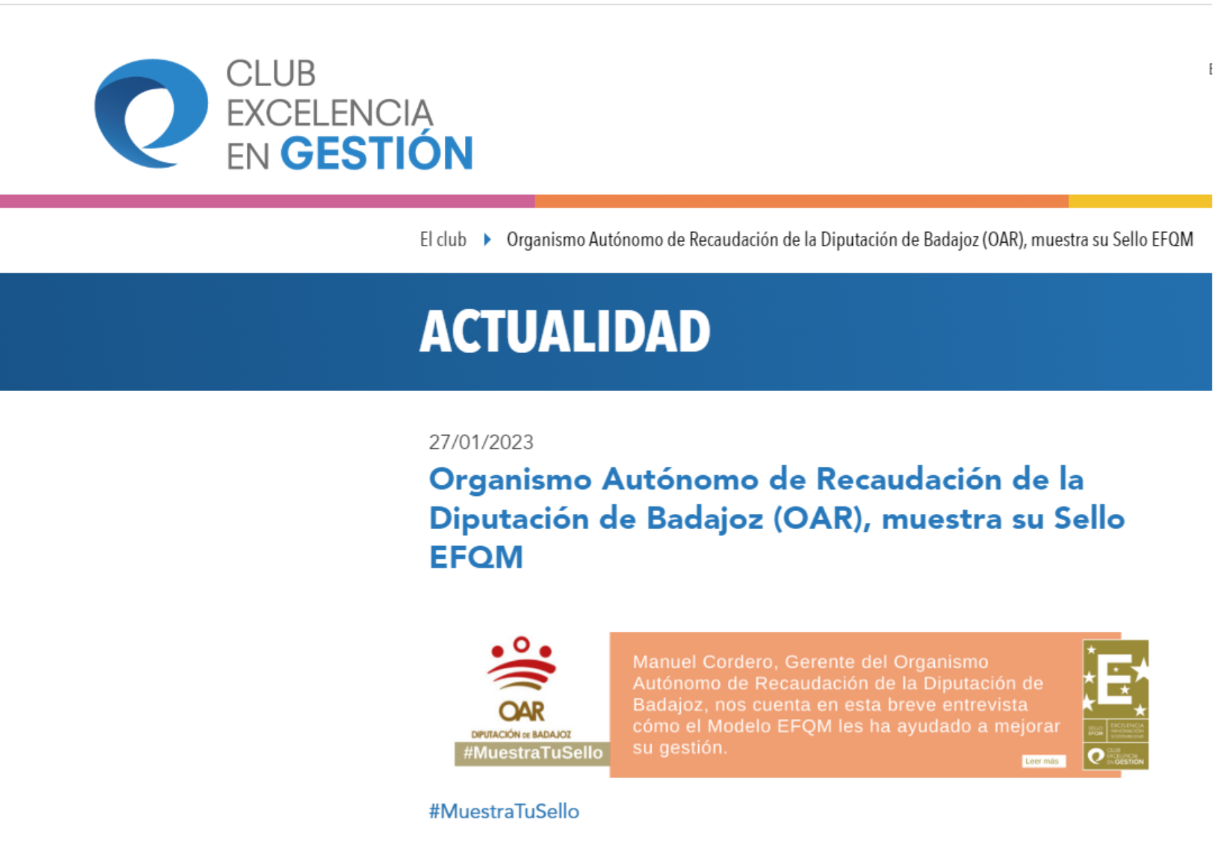 El OAR en la publicación del Club de Excelencia en Gestión.