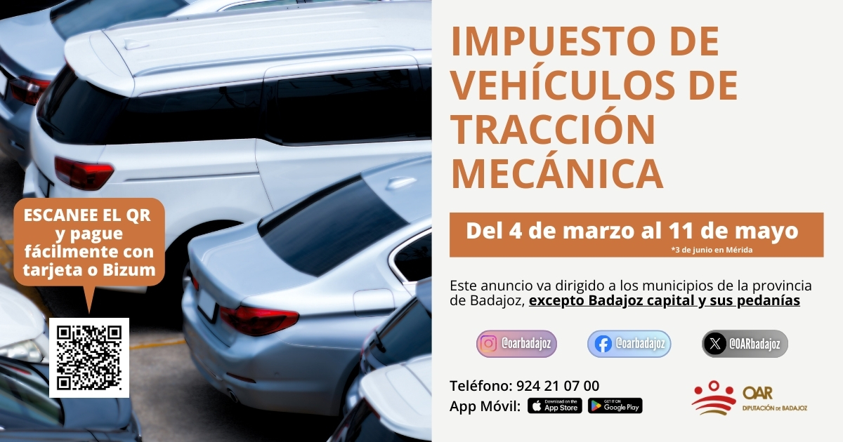 Abierto el periodo voluntario de pago del Impuesto sobre Vehículos de Tracción Mecánica (IVTM) hasta el 11 de mayo.