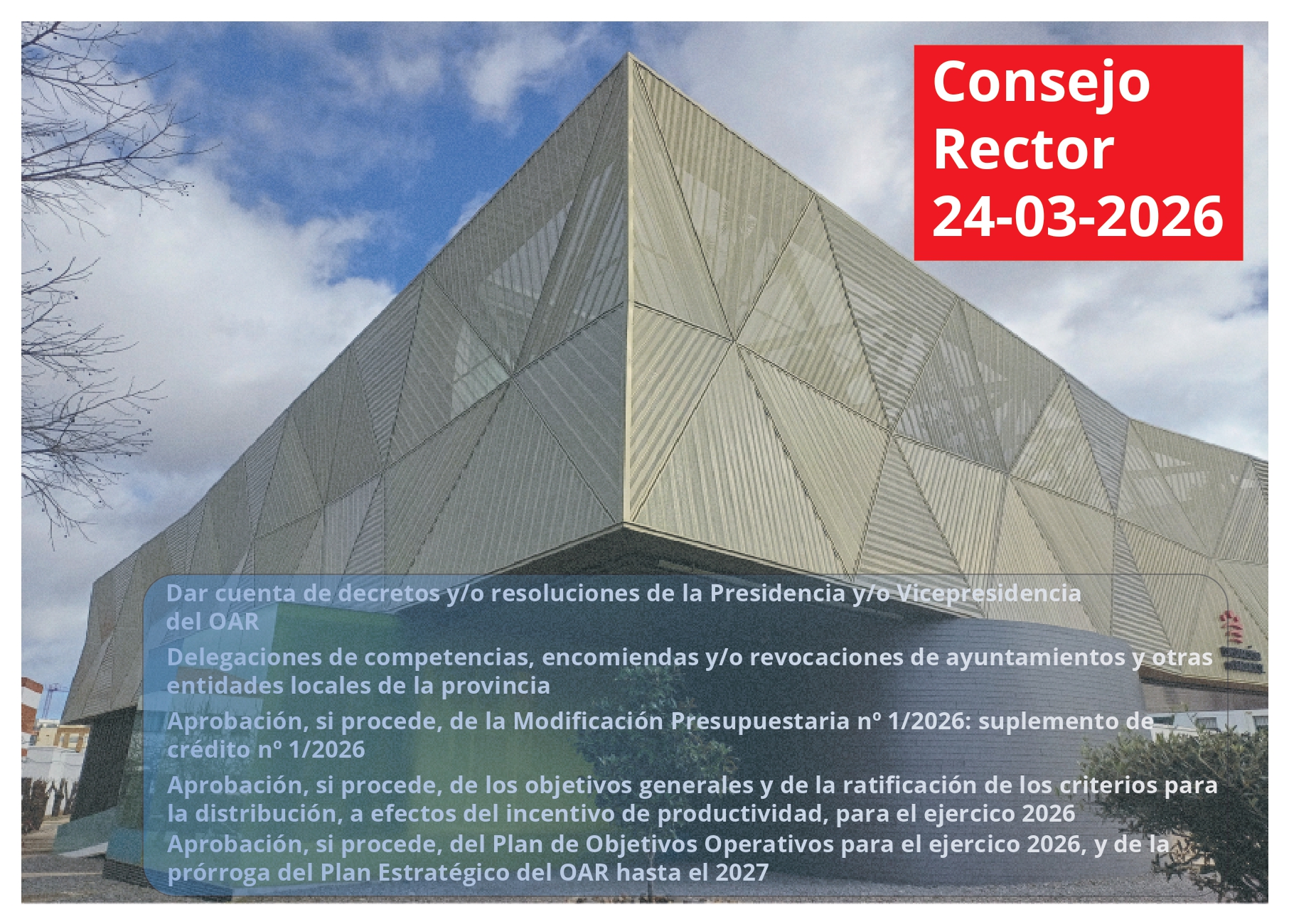 Nuevas delegaciones, estabilidad presupuestaria y reorganización interna marcan la sesión del Consejo Rector del OAR